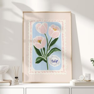Tulip Flower Print – Pink Tulip Wall Art, Vintage Botanical Poster, Cottagecore Floral Print, Pastel Nursery Decor, Spring Art Print