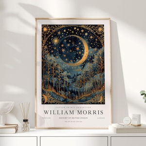 William Morris Print, William Morris Art, Exhibition Poster, Celestial Artwork, Moon Print, Space Print, Night Sky Print,William Morris Moon