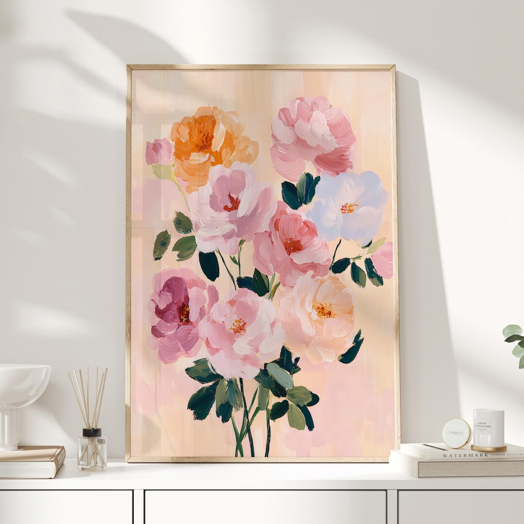 Pink Floral Wall Art Print, Soft Flower Artwork, Romantic Botanical ...