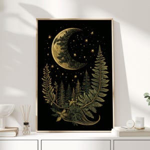 William Morris Print, William Morris Art, Celestial Artwork, Moon Print, Space Print, Night Sky Print, Moon and Stars, Stars Print