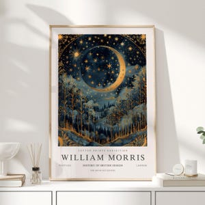 William Morris Print, William Morris Art, Exhibition Poster, Celestial Artwork, Moon Print, Space Print, Night Sky Print,William Morris Moon