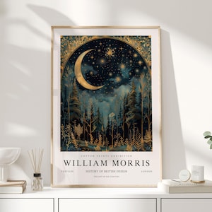 William Morris Print, William Morris Art, Exhibition Poster, Celestial Artwork, Moon Print, Space Print, Night Sky Print,William Morris Moon