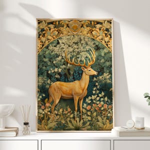 William Morris Print, William Morris Art, Exhibition Poster, Deer Gift, Deer Print, Deer Art, Cottagecore, Woodland Nursery, Deer Decor