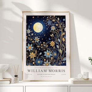 William Morris Print, William Morris Art, Celestial Artwork, Moon Print, Space Print, Night Sky Print, Moon and Stars, Stars Print