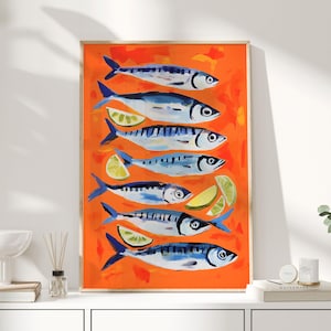 Sardine Print, Sardine Poster, Sardines, Kitchen Wall Art, Food Poster, Food Art, Fish Wall Art, Sardine Painting, Sardines Tin Print