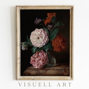 Moody Vintage Flower Print, Dark Floral Still Life Oil Painting, PRINTABLE Digital Antique Art, DIGITAL DOWNLOAD