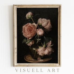 Stimmungsvoller Vintage Blumendruck, dunkle Blumen Stillleben Ölgemälde, DRUCKBARE digitale antike Kunst, DIGITAL DOWNLOAD