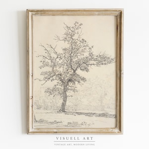 Vintage Pencil Drawing, Black & White Tree Sketch, Farmhouse Print, Vintage Sketch, Vintage Drawing, Simple Art, Botanical DIGITAL DOWNLOAD
