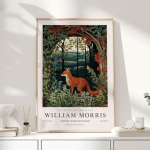 William Morris Print, William Morris Art, Exhibition Poster, Woodland Nursery Decor, Fox Gifts, Fox Art, Fox Prints, Fox Wall Art