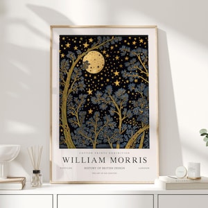 William Morris Print, William Morris Art, Exhibition Poster, Celestial Artwork, Moon Print, Space Print, Night Sky Print,William Morris Moon
