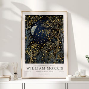 William Morris Print, William Morris Art, Exhibition Poster, Celestial Artwork, Moon Print, Space Print, Night Sky Print,William Morris Moon