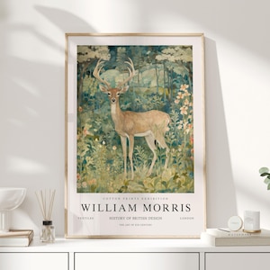 William Morris Print, William Morris Art, Exhibition Poster, Deer Gift, Deer Print, Deer Art, Cottagecore, Woodland Nursery, Deer Decor