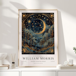 William Morris Print, William Morris Art, Exhibition Poster, Celestial Artwork, Moon Print, Space Print, Night Sky Print,William Morris Moon