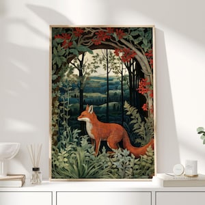 William Morris Print, William Morris Art, Exhibition Poster, Woodland Nursery Decor, Fox Gifts, Fox Art, Fox Prints, Fox Wall Art