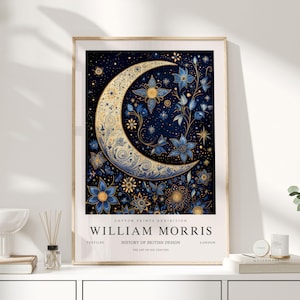 William Morris Print, William Morris Art, Celestial Artwork, Moon Print, Space Print, Night Sky Print, Moon and Stars, Stars Print