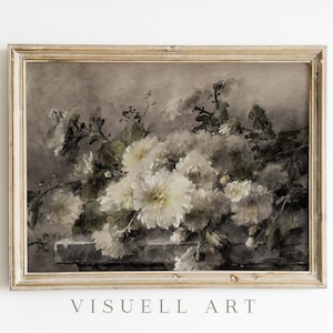 Impresión de flores vintage de mal humor, pintura al óleo de naturaleza muerta con flores oscuras, arte antiguo digital IMPRIMIBLE, DESCARGA IMPRIMIBLE