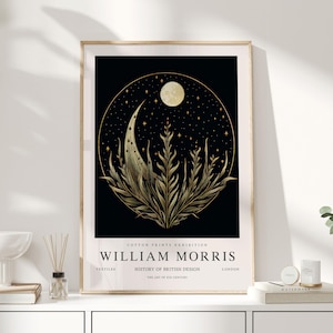 William Morris Print, William Morris Art, Celestial Artwork, Moon Print, Space Print, Night Sky Print, Moon and Stars, Stars Print
