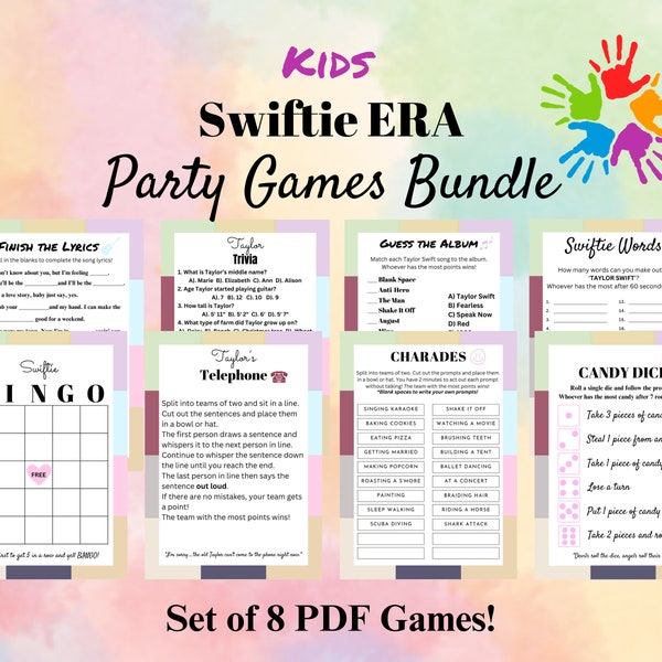 KIDS Swiftie Era Party Games Bundle | Birthday Party Games | Slumber Party Games | Printable Party Games | ERAs Tour | 8 Games