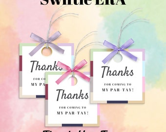 Étiquettes de remerciement Swiftie Era | Modifiable et imprimable | Étiquettes de remerciement | Fête d'anniversaire | Soirée pyjama | Soirée Swiftie | Visite des ERA |