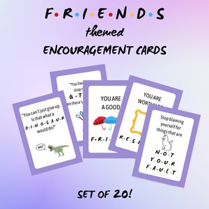 Tarjetas de aliento con temática de Friends / Programa de televisión Friends / Tarjetas de afirmación / Herramientas de motivación / Juego de 20 tarjetas de positividad