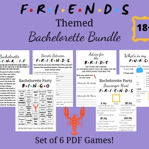 Friends Themed Bachelorette Party Games Bundle | Friends TV Show | Printable Games | Drinking Games | Scavenger Hunt | Hen Party | Set of 6