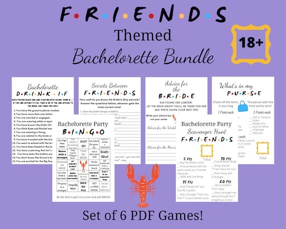 Friends Themed Bachelorette Party Games Bundle | Friends TV Show | Printable Games | Drinking Games | Scavenger Hunt | Hen Party | Set of 6
