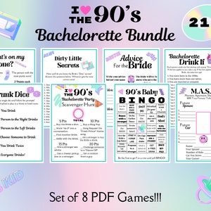 90s Themed Bachelorette Party Games Bundle | 90s Baby | Printable Games | Drinking Games | Scavenger Hunt | Hen Party | Retro | Set of 8 |