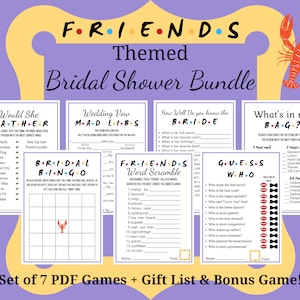 Friends Themed BRIDAL SHOWER Games Bundle | Friends TV Show | Printable Games | Wedding Shower | Instant Download | Gift List | Set of 8