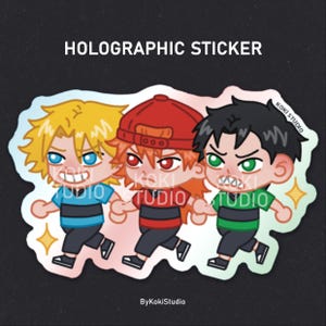 Trio Boys | Holographic Sticker | Fanart Merch | Cartoon Sticker | Chibi Sticker | Sparkle Vinyl