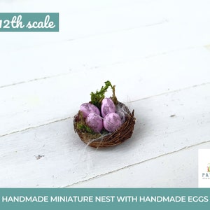 Dollhouse Miniature Nest with pastel pink Speckled eggs in 1:12 Scale dollhouse nature decor handmade mini eggs for fairy garden and Easter