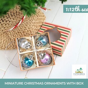 Dollhouse Christmas silver glitter Xmas ornaments in gift box in 1:12 scale Christmas for Dollhouses Tree ornaments dollhouse decor