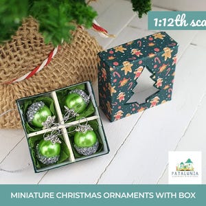 Dollhouse Christmas green silver glitter Xmas ornaments in gift box in 1:12 scale Christmas for Dollhouses Tree ornaments dollhouse decor
