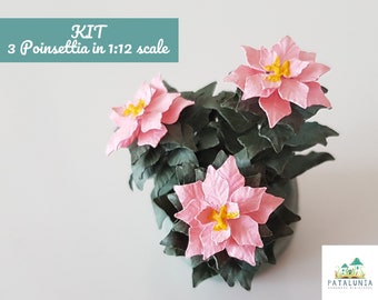 Kit miniatuurplanten roze Poinsettia bloemen poppenhuisminiaturen in 12e schaal DIY