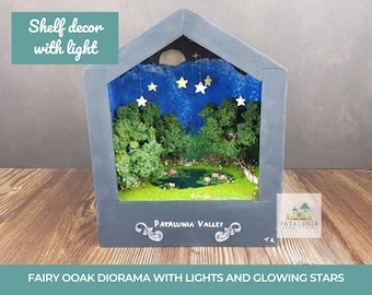 Miniature magical fairy diorama OOAK with led lights as shelf or table decoration unique décor lighted diorama