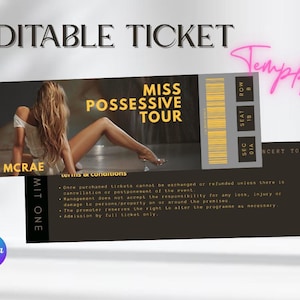 Tate McRae bearbeitbare Konzertkartenvorlage - Digitaler Miss Possessive Tour Download