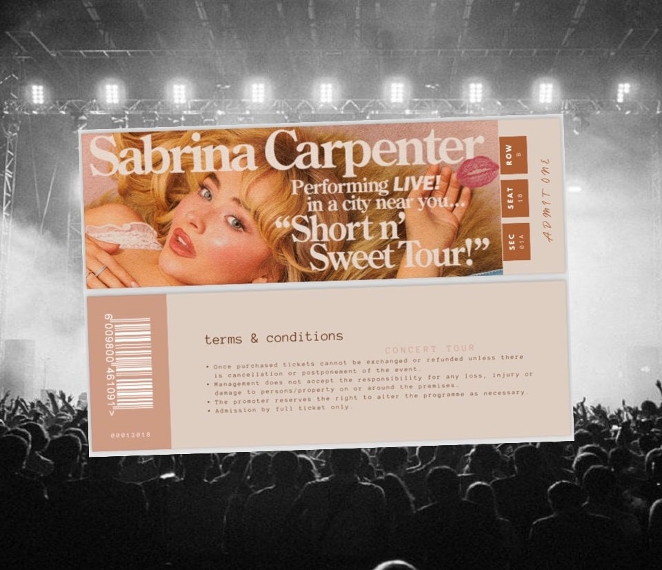 Editable Sabrina Carpenter Short N Sweet Tour Concert Ticket Template Digital Download