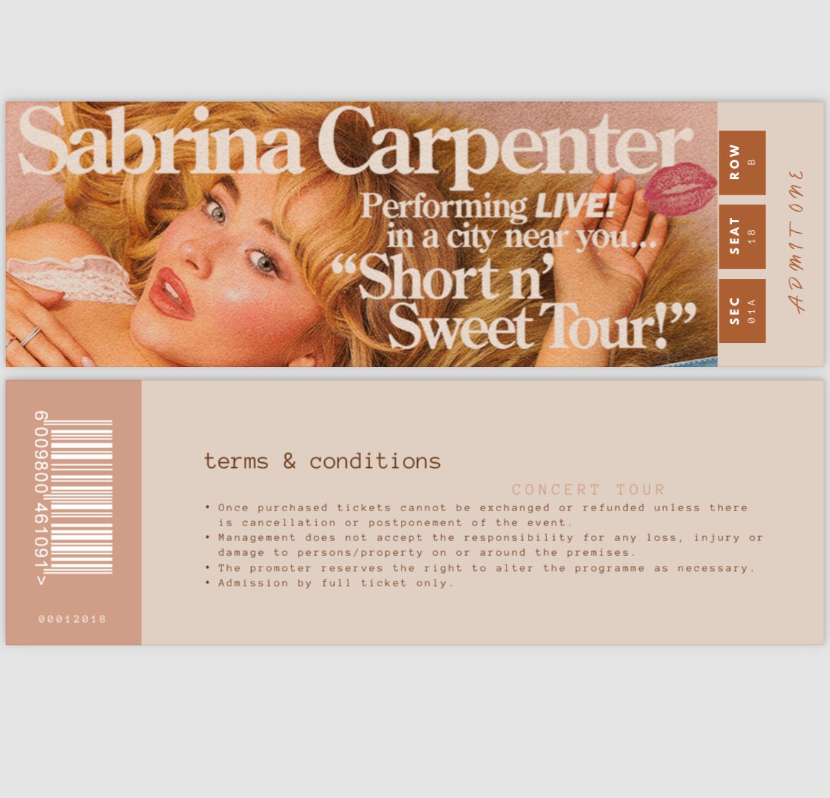 Editable Sabrina Carpenter Short N Sweet Tour Concert Ticket Template Digital Download