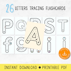 Letters overtrekken Flashcards - activiteit voorschoolse en kleuterschool, Engels leren alfabetten, kaart en wegen, AZ, digitale downloads, afdrukbaar