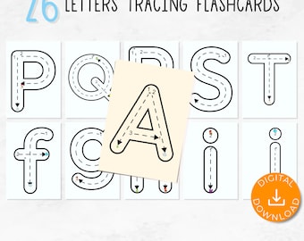 Letters Tracing Flashcards - Preschool and Kindergarten Activity, Learn English Alphabets, Card and Roads, A-Z, Digital Downloads, Printable