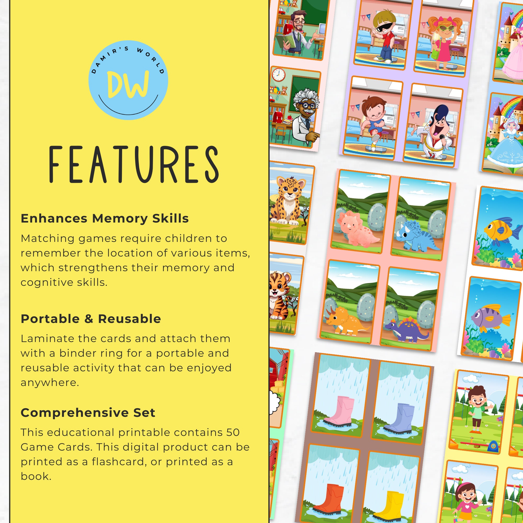 Match up Game - Memory Matching Set. Kids Matching Game. Educational ...