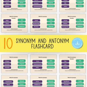 Synonym and Antonym Game - Printable Lesson for Kids, Learning English, Word Study Homeschool Toddler, Pre K Activities Vocabulary, Match up