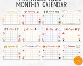 Printable Holiday Calendars for Kids, Homeschool Calendar, Undated Watercolor Calendars, Kids Monthly Planner, Academic Calendar
