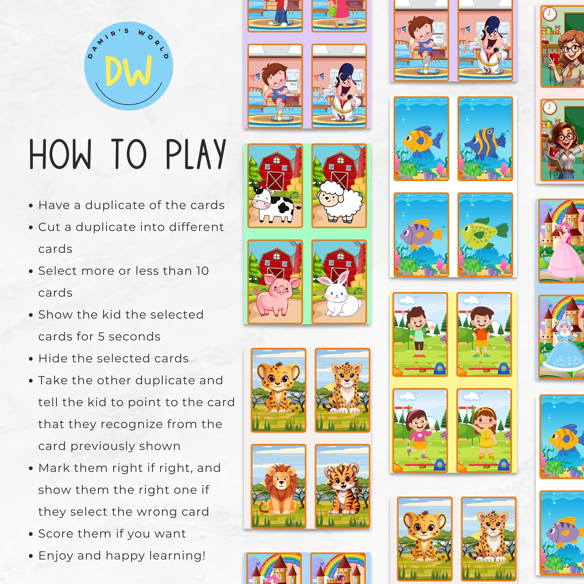 Match up Game - Memory Matching Set. Kids Matching Game. Educational ...