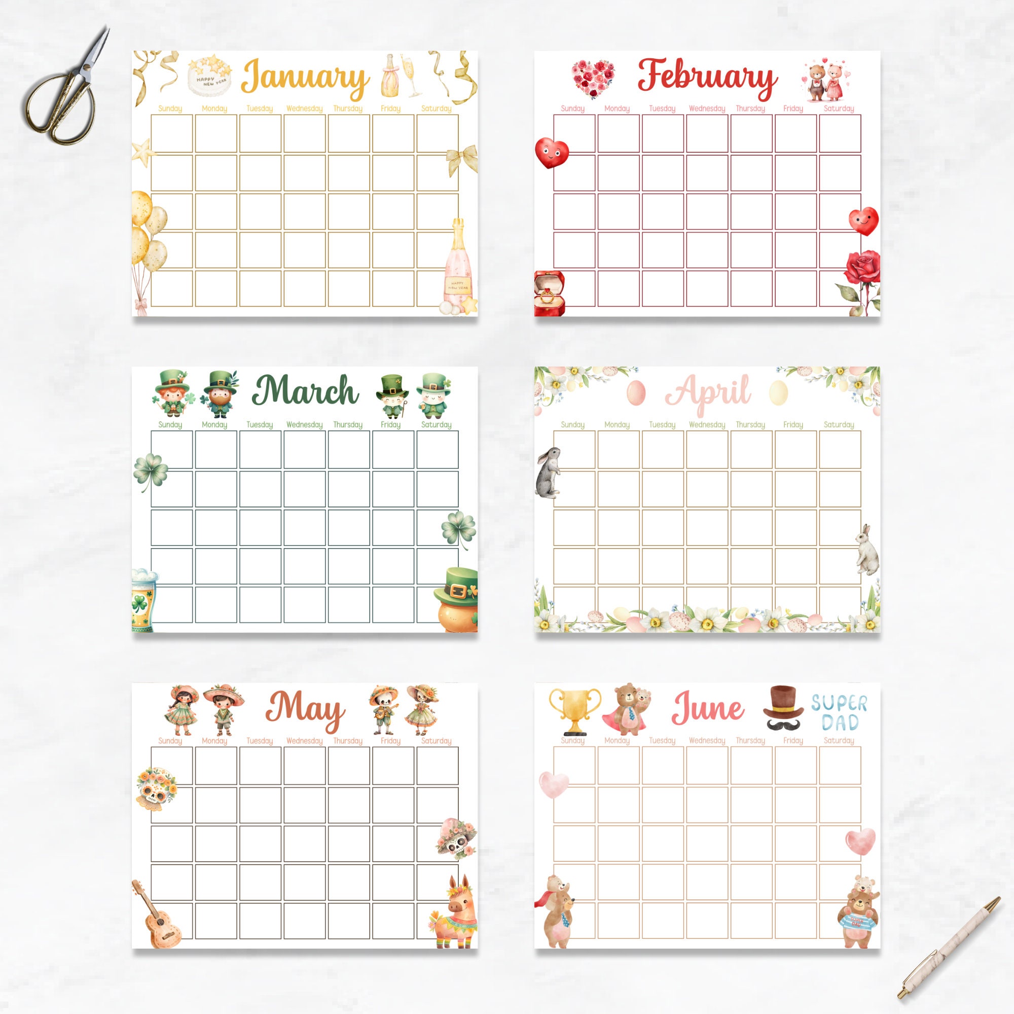 Printable Holiday Calendars for Kids, Homeschool Calendar, Undated ...