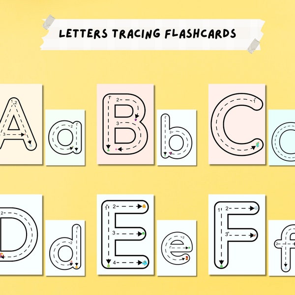 Letters Tracing Flashcards - Preschool and Kindergarten Activity, Learn English Alphabets, Card and Roads, A-Z, Digital Downloads, Printable