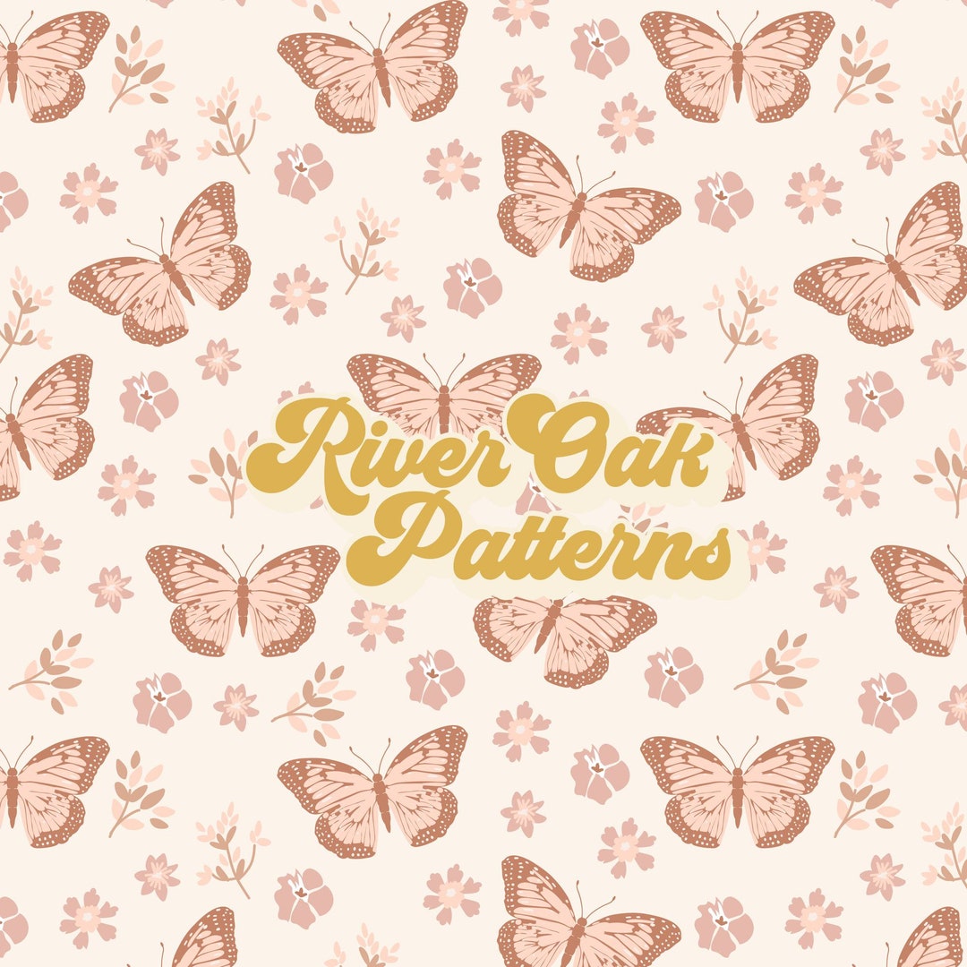 Boho Butterflies and Flowers Seamless File, Pink Monarch Summer Repeat ...