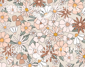 Retro Floral Seamless Pattern: 70s Flower Power (Digital File)