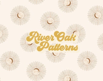 Boho Moon Crescent Seamless Pattern: Neutral Celestial Design (Digital Download)
