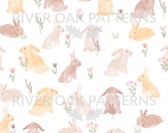 Padrão sem costura de coelho em aquarela: Animais da fazenda na primavera (Download digital)