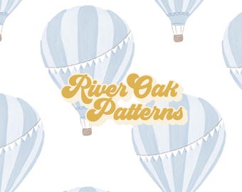 Dusty Blue Hot Air Balloon Seamless Pattern: Vintage Travel (Digital Download)